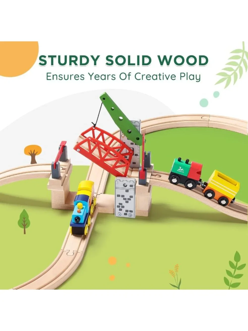 Wooden Train Set with Moveable Lifting Bridge & Track - Kids Play Accessories